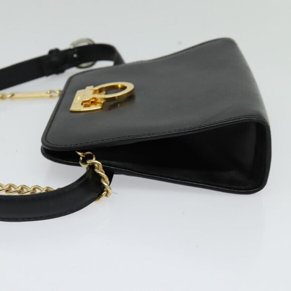 Salvatore Ferragamo Gancini Chain Bag Leather 2way Black Gold Silver Auth hk2202 - Picture 3 of 16